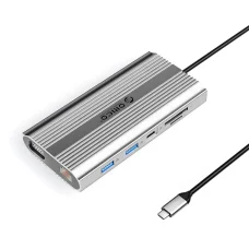 Orico XDR 12in1 USB-C dokovacia stanica USB-A USB-C HDMI 4K VGA RJ45 Gigabit PD 100W čítačka kariet SD a microSD - strieborná