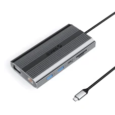 Orico XDR 12 v 1 USB-C dokovacia stanica USB-A USB-C HDMI 4K VGA RJ45 Gigabit PD 100W čítačka kariet SD a microSD - Sivá