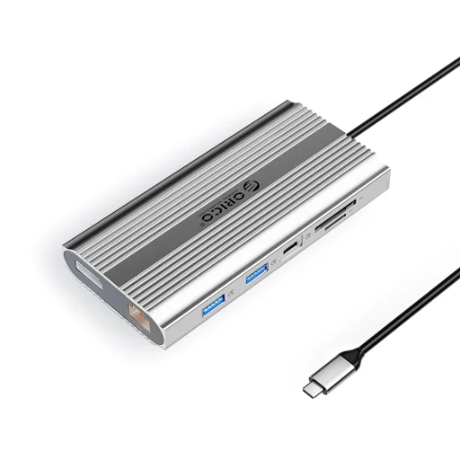 Orico XDR 12v1 USB-C dokovacia stanica USB-A USB-C 2x HDMI 4K 60Hz DisplayPort 4K 60Hz RJ45 Gigabit PD 100W čítačka SD a microSD kariet - Strieborná - 1