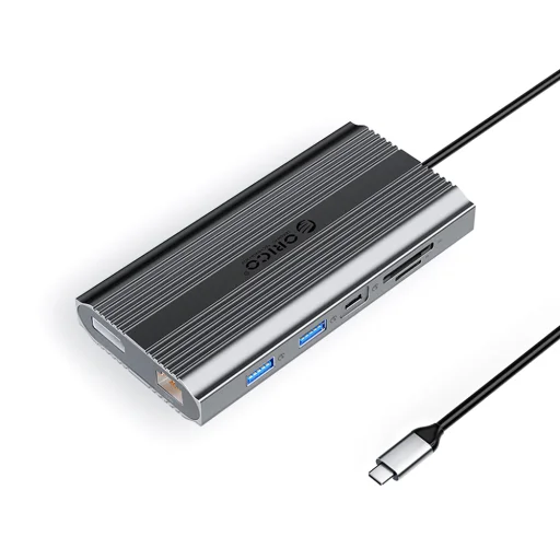 Orico XDR 12 v 1 USB-C dokovacia stanica USB-A USB-C 2x HDMI 4K 60Hz DisplayPort 4K 60Hz RJ45 Gigabit PD 100W čítačka SD a microSD kariet - sivá - 1