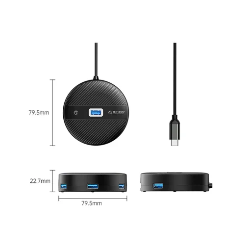 ORICO YS1-C2 4-portový USB Hub 1x USB-A 3.0, 3x USB-A 2.0, 0.3 m - čierny - 2