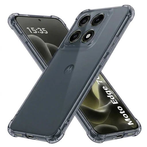 Techsuit - Nárazuvzdorný priehľadný silikón - Motorola Edge 70 Pro - Dymovo čierne puzdro - 1