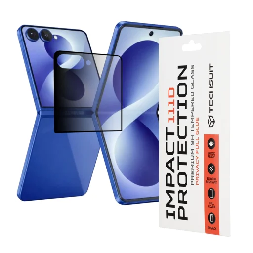 Samsung Galaxy Z Flip8 Čierne Techsuit - 111D Privacy Full Glue tvrdené sklo - 1