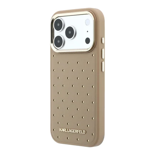 Karl Lagerfeld PU Perforated Gold Dots MagSafe puzdro pre iPhone 17 Pro Béžové - 2