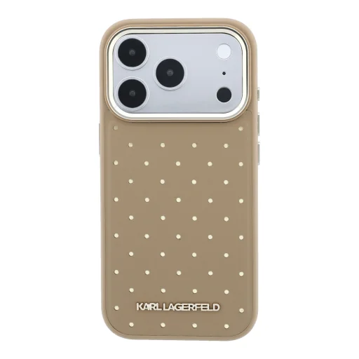 Karl Lagerfeld PU Perforated Gold Dots MagSafe puzdro pre iPhone 17 Pro Béžové - 3