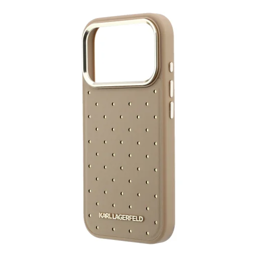 Karl Lagerfeld PU Perforated Gold Dots MagSafe puzdro pre iPhone 17 Pro Béžové - 5
