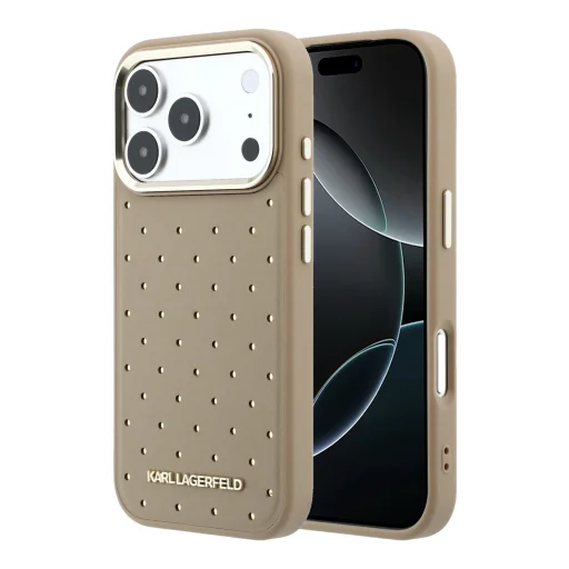 Karl Lagerfeld PU Perforated Gold Dots MagSafe puzdro pre iPhone 17 Pro Béžové - 1