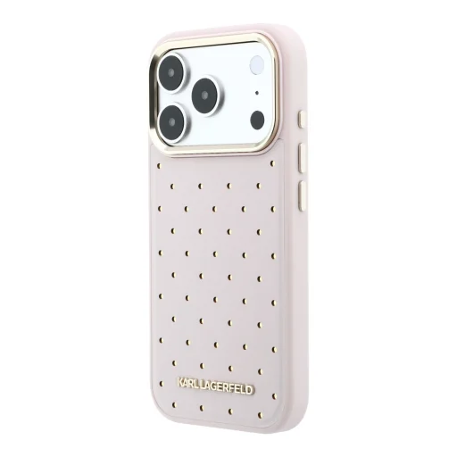 Karl Lagerfeld PU Perforated Zlaté bodky MagSafe kryt pre iPhone 17 Pro Max ružový kryt - 2