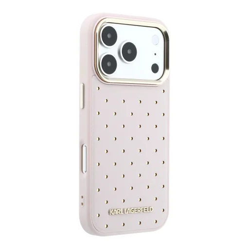 Karl Lagerfeld PU Perforated Zlaté bodky MagSafe kryt pre iPhone 17 Pro Max ružový kryt - 4