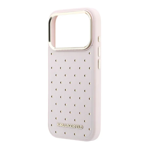 Karl Lagerfeld PU Perforated Zlaté bodky MagSafe kryt pre iPhone 17 Pro Max ružový kryt - 5