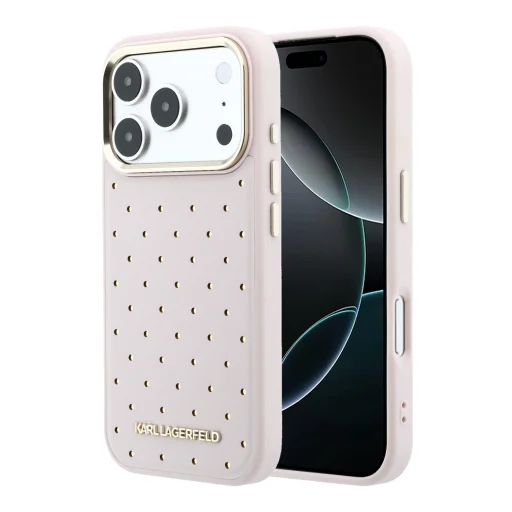 Karl Lagerfeld PU Perforated Zlaté bodky MagSafe kryt pre iPhone 17 Pro Max ružový kryt - 1