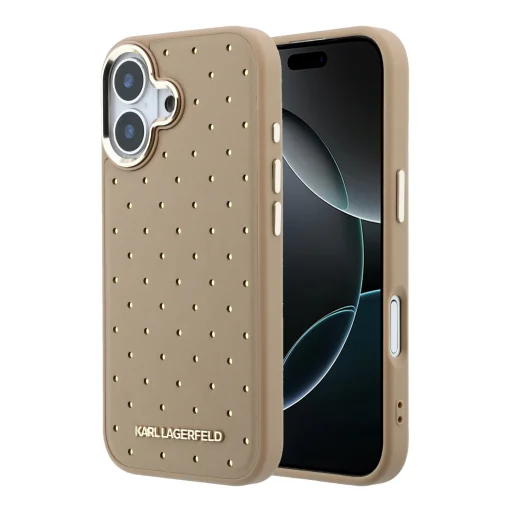 Karl Lagerfeld PU Perforated Gold Dots MagSafe kryt na iPhone 17 béžový - 1