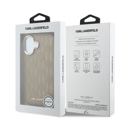 Karl Lagerfeld PU Perforated Monogram MagSafe kryt pre iPhone 17 béžový - 7