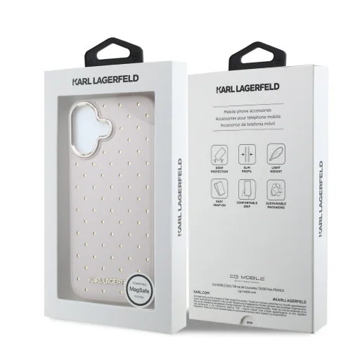 Karl Lagerfeld PU Perforated Gold Dots MagSafe kryt iPhone 17 ružový kryt - 7