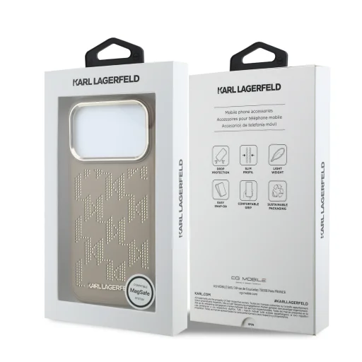 Karl Lagerfeld PU perforované monogramové MagSafe puzdro iPhone 17 Pro Max béžové puzdro - 7