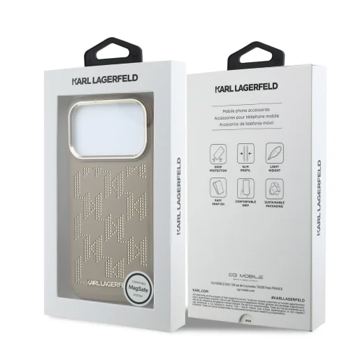 Karl Lagerfeld PU Perforated Monogram MagSafe kryt pre iPhone 17 Pro béžový - 7