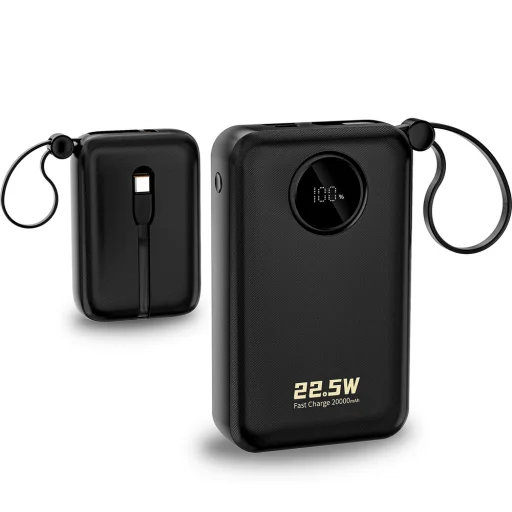 Dudao K14+ 22,5W 20000 mAh powerbanka so zabudovaným káblom typu C a Lightning, čierna - 6