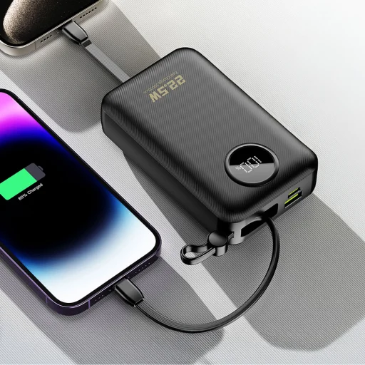 Dudao K14+ 22,5W 20000 mAh powerbanka so zabudovaným káblom typu C a Lightning, čierna - 9