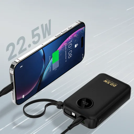 Dudao K14+ 22,5W 20000 mAh powerbanka so zabudovaným káblom typu C a Lightning, čierna - 10