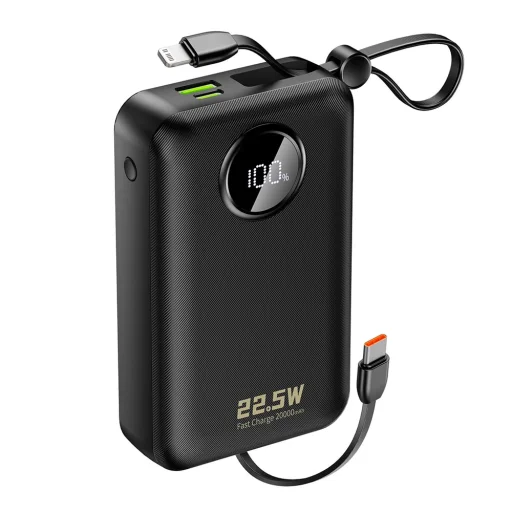 Dudao K14+ 22,5W 20000 mAh powerbanka so zabudovaným káblom typu C a Lightning, čierna - 1