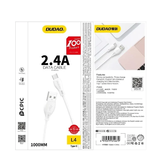 Dudao USB / Lightning kábel 2.4A 1m biely (L4L 1m biely) - 10