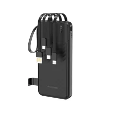 Wozinsky W11-B 10000mAh 10W Powerbank s vstavanými káblami a svietidlom - čierna
