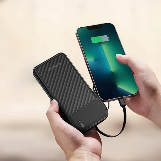 Wozinsky W11-B 10000mAh 10W Powerbank s vstavanými káblami a svietidlom - čierna - 3