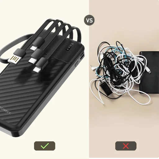 Wozinsky W11-B 10000mAh 10W Powerbank s vstavanými káblami a svietidlom - čierna - 5