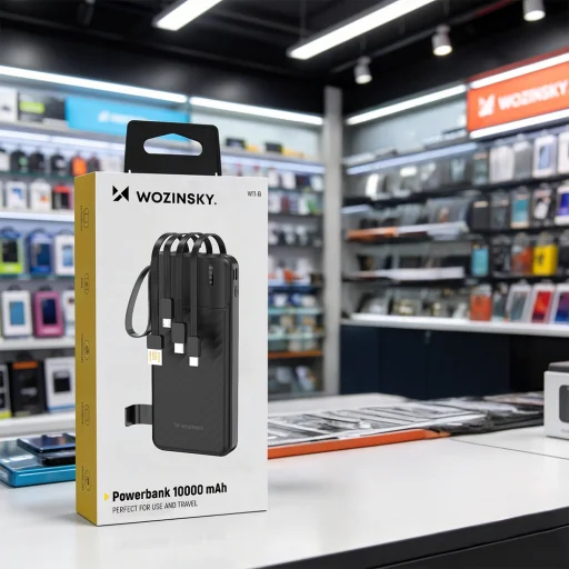 Wozinsky W11-B 10000mAh 10W Powerbank s vstavanými káblami a svietidlom - čierna - 6