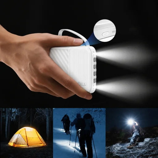 Wozinsky W11-W 10000mAh 10W Powerbank so zabudovanými káblami a svietidlom - Biela - 4