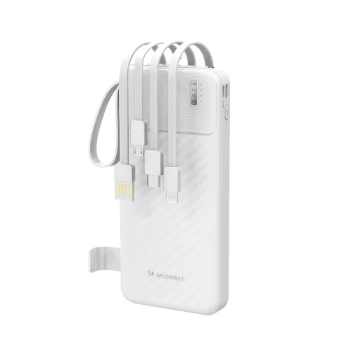 Wozinsky W11-W 10000mAh 10W Powerbank so zabudovanými káblami a svietidlom - Biela - 1