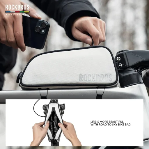 Rockbros TL004 ROAD TO SKY vodotesná taška na rám – biela, 0,7l - 4