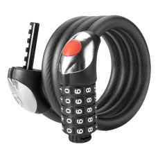 Zámok na bicykel Rockbros RKS531 – oceľové lanko, 5-miestna číselná kombinácia + LED, 180 cm