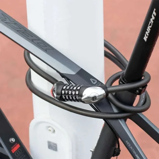 Zámok na bicykel Rockbros RKS531 – oceľové lanko, 5-miestna číselná kombinácia + LED, 180 cm - 6