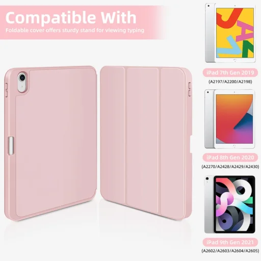 3-dielne TPU flipové puzdro z umelej kože na tablet s držiakom na stylus pre iPad 10.9 2022, iPad 11 2025 (ružové) - 2
