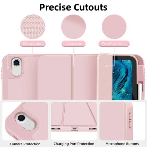 iPad 10.9 2022, iPad 11 2025 készülékhez 3 részes TPU fliptok műbőr táblagéptok stylus tartóval (rózsaszín) tok - 3