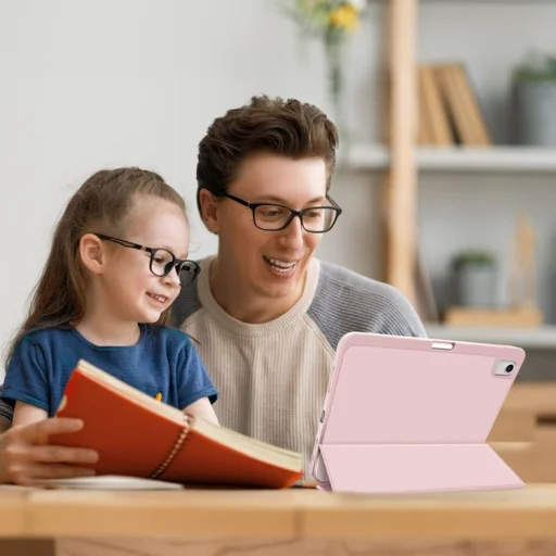 iPad 10.9 2022, iPad 11 2025 készülékhez 3 részes TPU fliptok műbőr táblagéptok stylus tartóval (rózsaszín) tok - 7
