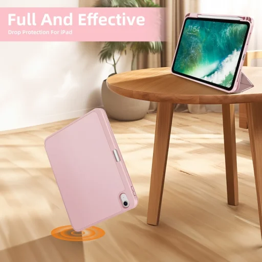 3-dielne TPU flipové puzdro z umelej kože na tablet s držiakom na stylus pre iPad 10.9 2022, iPad 11 2025 (ružové) - 4