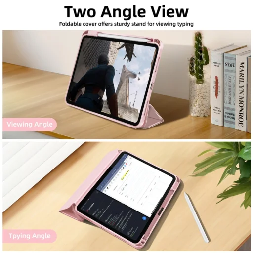3-dielne TPU flipové puzdro z umelej kože na tablet s držiakom na stylus pre iPad 10.9 2022, iPad 11 2025 (ružové) - 6