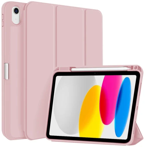 iPad 10.9 2022, iPad 11 2025 készülékhez 3 részes TPU fliptok műbőr táblagéptok stylus tartóval (rózsaszín) tok - 1