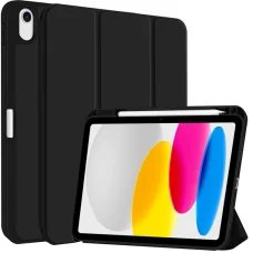 iPad 10.9 2022, iPad 11 2025 készülékhez való 3 részesen hajtható TPU fliptok műbőr tablet tok stylus tartóval (fekete)