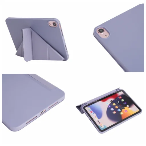 iPad 10.9 2022, iPad 11 2025 készülékhez vászonmintás PU + szilikon háromra hajtható tablet tok (lila) tok - 6