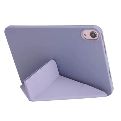 iPad 10.9 2022, iPad 11 2025 készülékhez vászonmintás PU + szilikon háromra hajtható tablet tok (lila) tok - 4