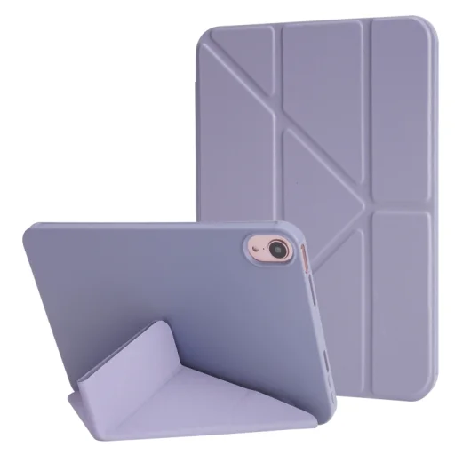 Trojdielne kožené puzdro na tablet s plátenným vzorom z PU + silikónu pre iPad 10.9 2022, iPad 11 2025 (fialové) - 1