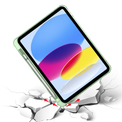 iPad 10.9 2022, iPad 11 2025 készülékhez négy sarkán légzsákos, ütésálló, háromba hajtható táblagép bőrtok (matchazöld) tok stylus tartóval - 6