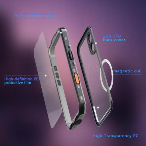 iPhone 17 készülékhez RedPepper IP68 vízálló háromszoros védelemmel ellátott MagSafe telefontok (fekete/sötétszürke) tok - 8
