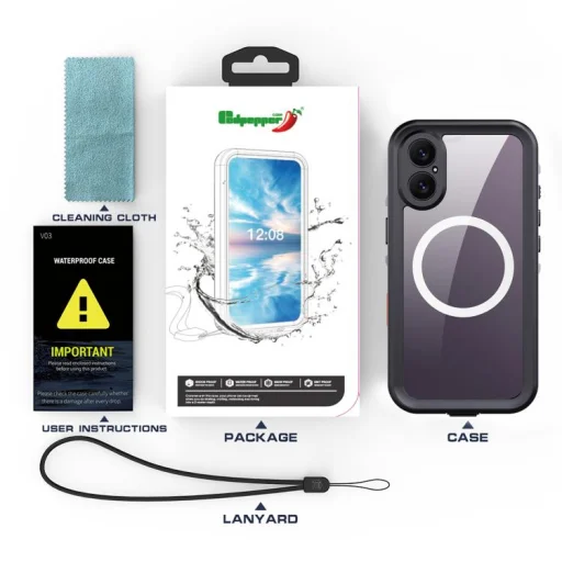 iPhone 17 készülékhez RedPepper IP68 vízálló háromszoros védelemmel ellátott MagSafe telefontok (fekete/sötétszürke) tok - 11