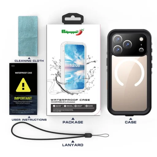 RedPepper IP68 vodotesné puzdro na telefón s trojitou ochranou a MagSafe pre iPhone 17 Pro (čierna/tmavosivá) - 15