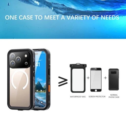 iPhone 17 Pro készülékhez RedPepper IP68 vízálló háromszoros védelemmel ellátott MagSafe telefontok (fekete/sötétszürke) tok - 3