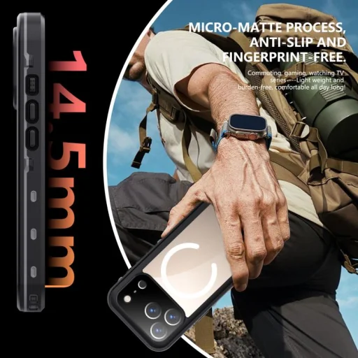 iPhone 17 Pro készülékhez RedPepper IP68 vízálló háromszoros védelemmel ellátott MagSafe telefontok (fekete/sötétszürke) tok - 5